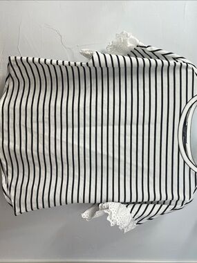 Adrianna Papell Black and White Striped Tee with Eyelet Ruffle Sleeves- sz small